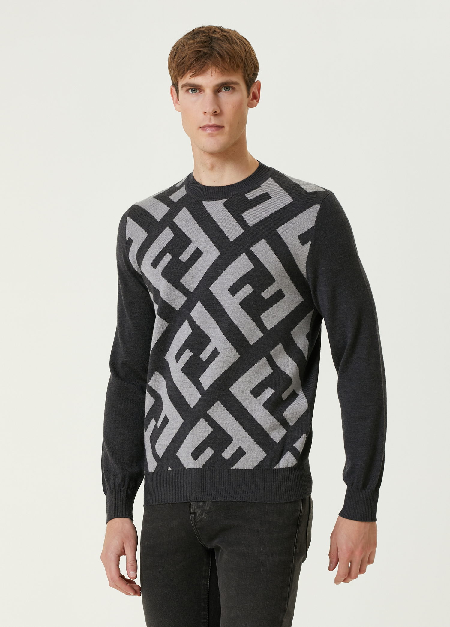Fendi FF Logo Grey Wool Sweater – 100% Wool Luxury - Image 3