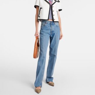 Gucci Classic Straight-Leg Cotton Jeans with Leather Patch Detail