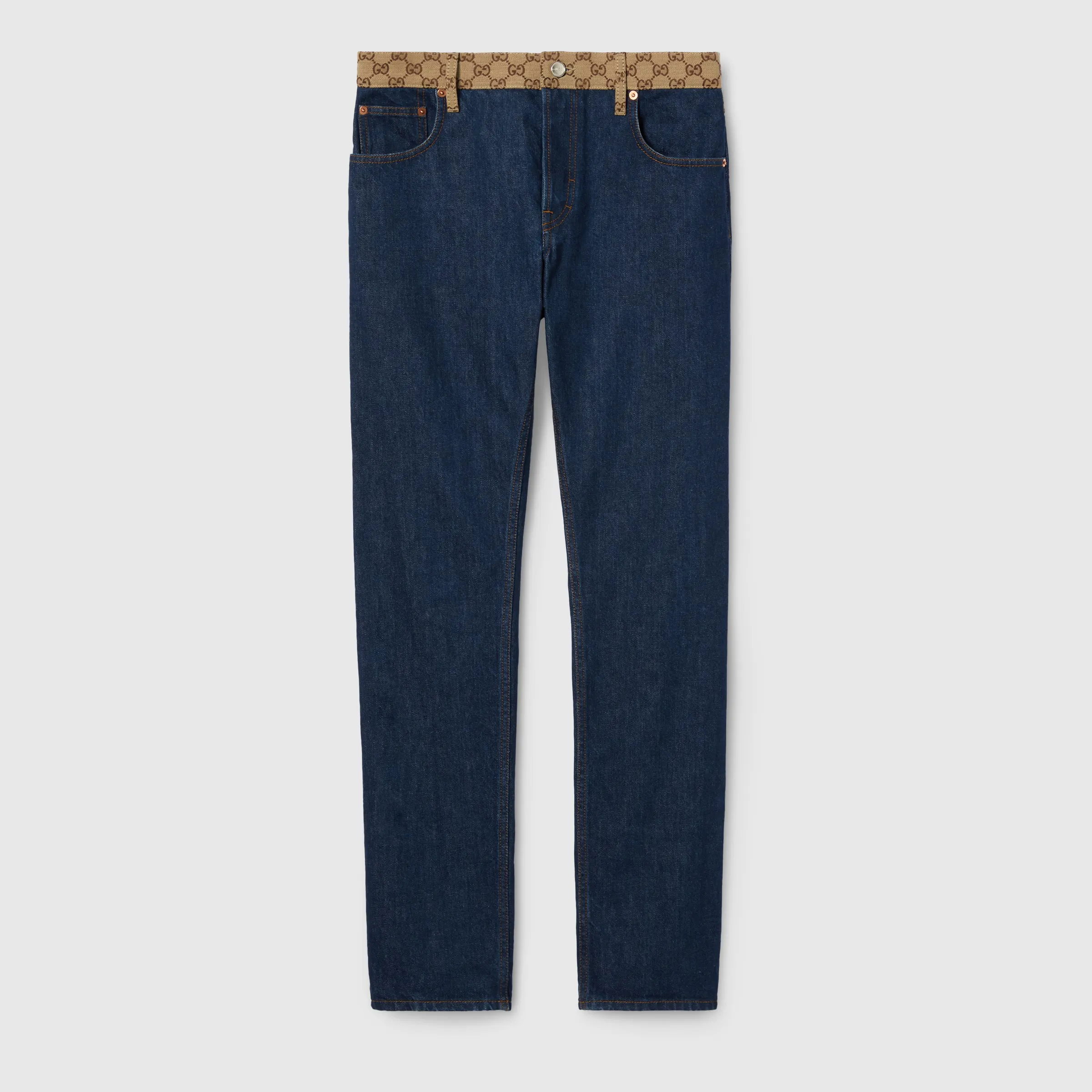 Gucci High-Waist Tapered Jeans with Iconic GG Waistband