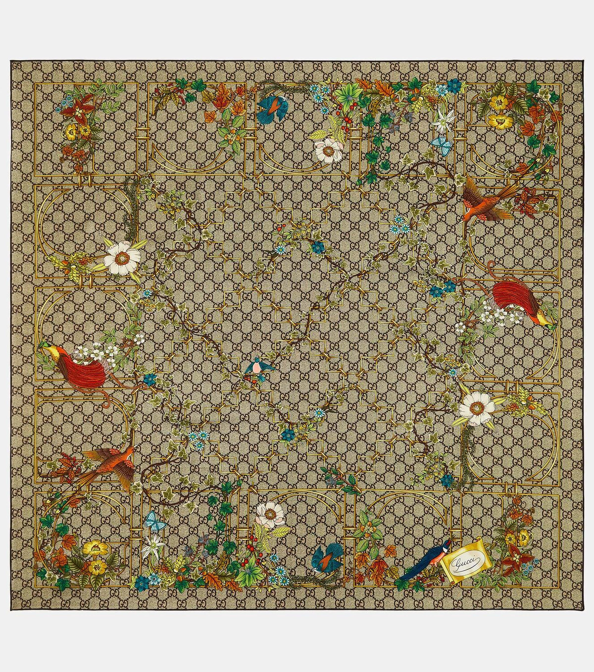 Gucci GG Logo Silk Scarf with Embroidered Monogram Border - Image 3