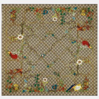 Gucci GG Logo Silk Scarf with Embroidered Monogram Border