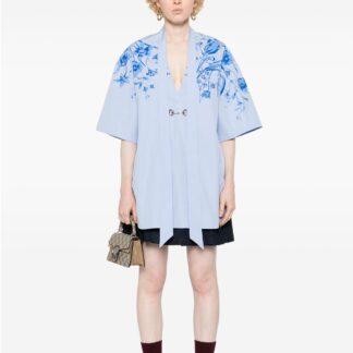 Gucci Women's Floral Cotton Top with V-Neck & Applique Detail