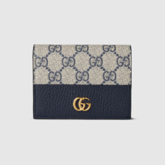 Gucci Leather Card Holder with GG Supreme Canvas and Double G Logo