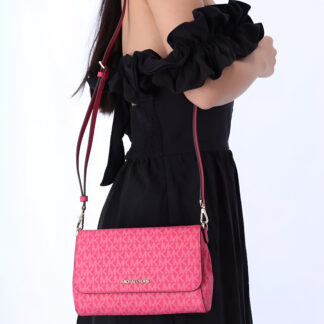 Michael Kors Jet Set Medium Electric Pink Convertible Pouchette Crossbody Bag