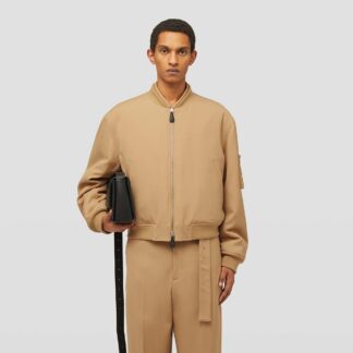 Jil Sander Wool Jacket with Ribbed Collar and Monochrome Pattern