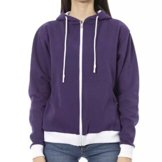 Baldinini Trend Purple Double Color Cotton Sweater with Adjustable Hood
