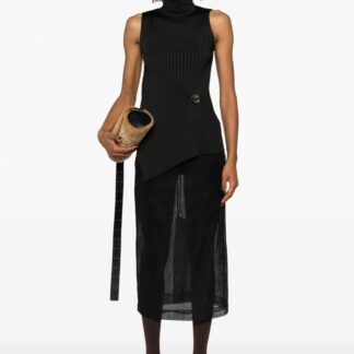 Jil Sander Sleeveless Ribbed Top with High Neck and Asymmetrical Hem