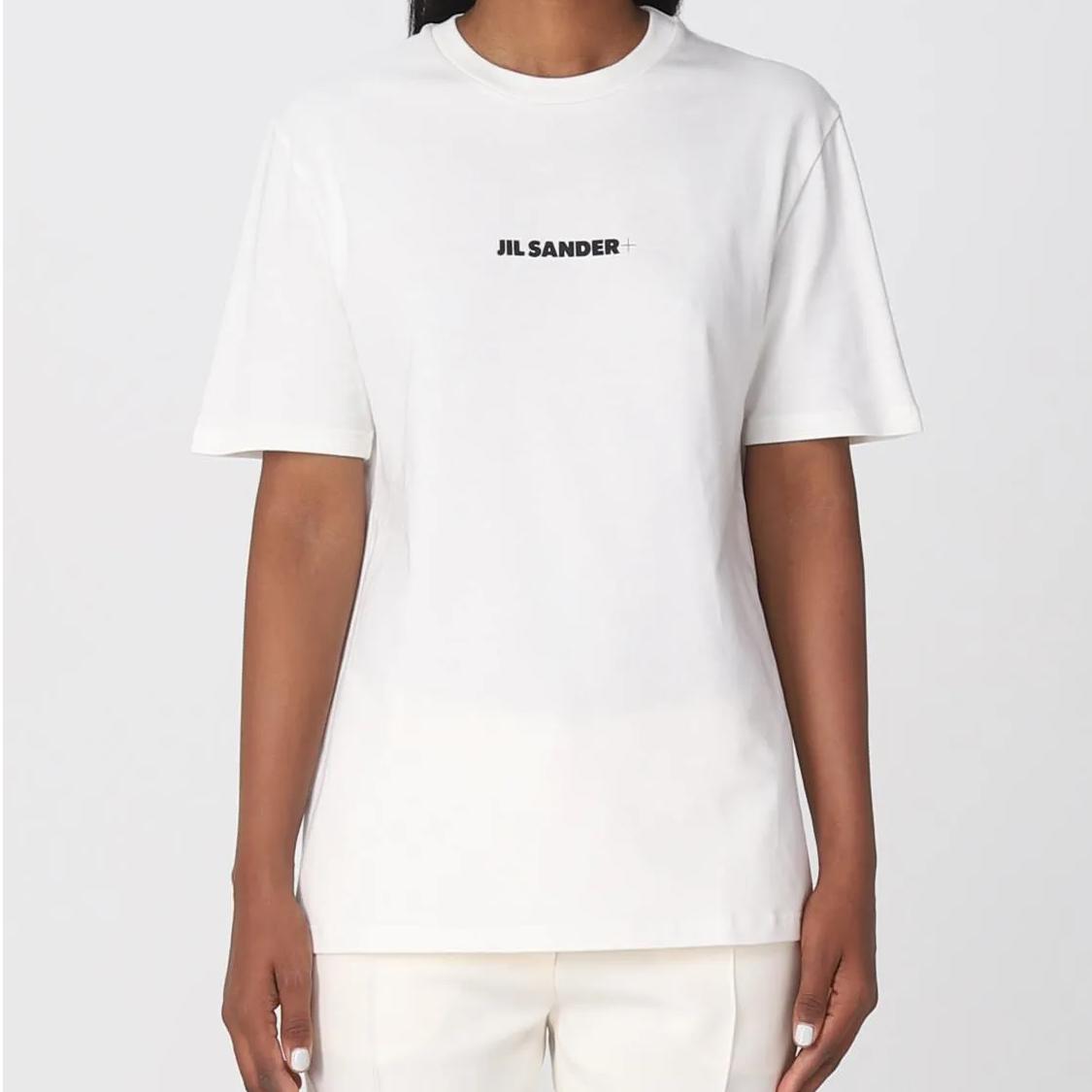 Jil Sander White Cotton T-Shirt with Iconic Monogram