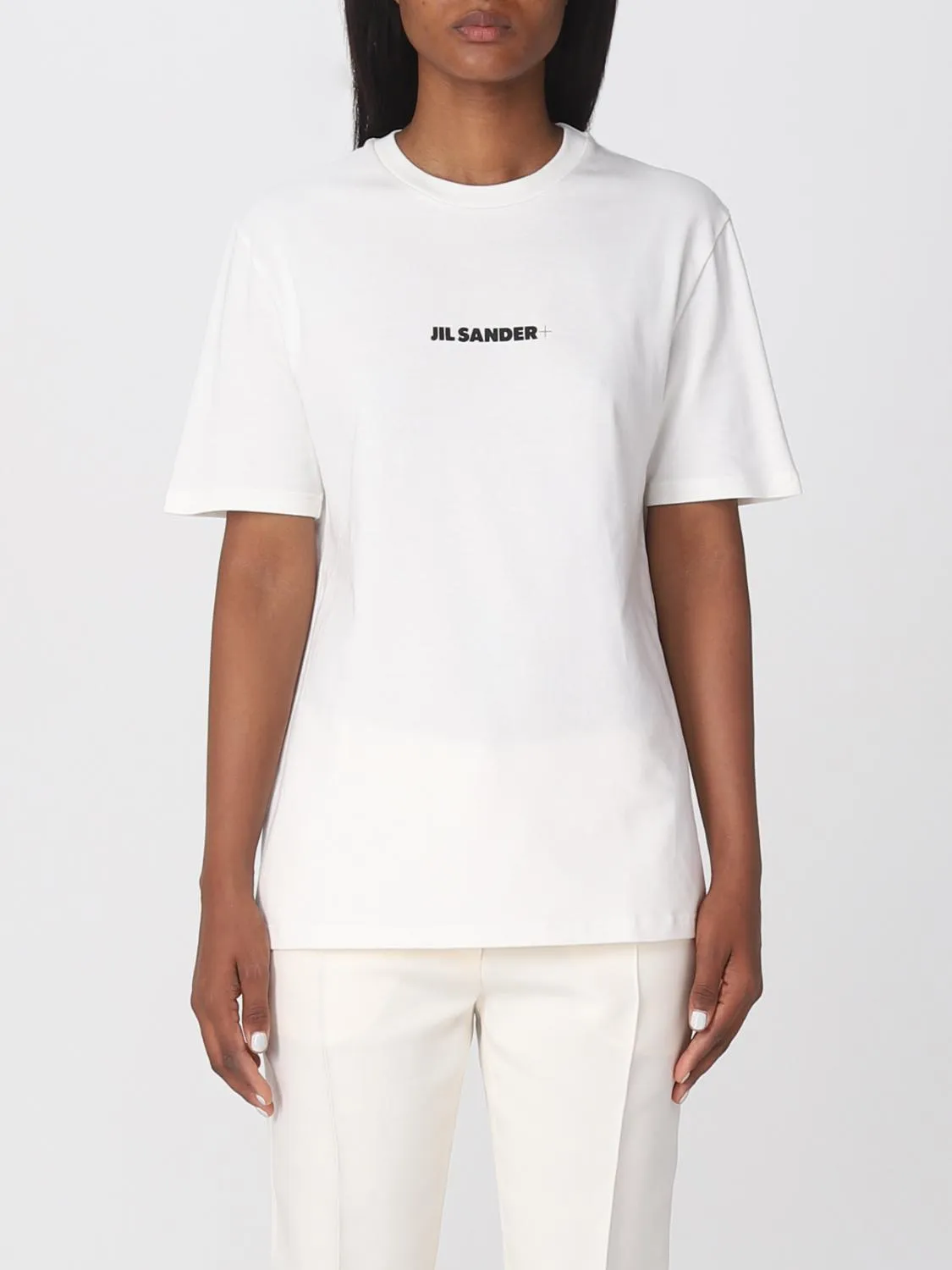 Jil Sander White Cotton T-Shirt with Iconic Monogram - Image 2