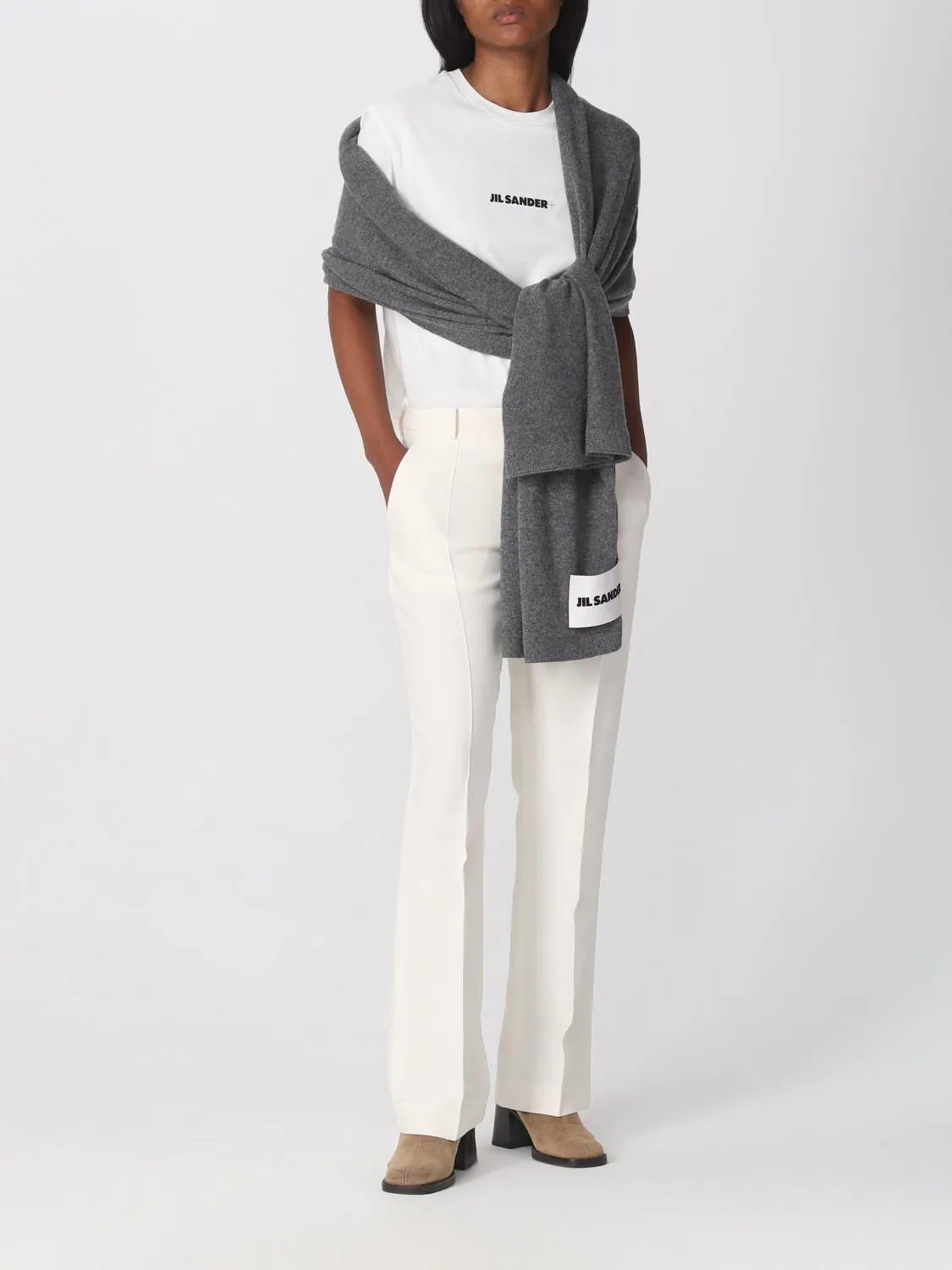 Jil Sander White Cotton T-Shirt with Iconic Monogram - Image 6