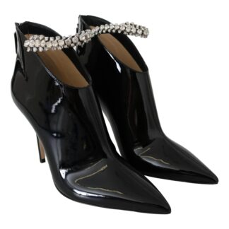 Jimmy Choo Blaize 100 Black Patent Leather Crystal Strap Boots