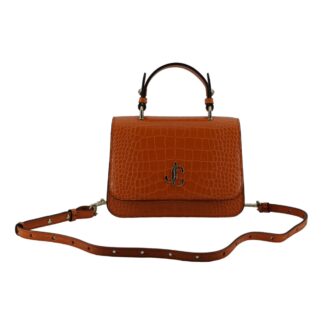 Jimmy Choo Amber Orange Croc Embossed Top Handle Shoulder Bag