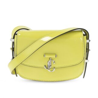 Jimmy Choo Lime Yellow Arenne Satchel Patent Leather Small Shoulder Bag