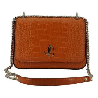 Jimmy Choo Amber Orange Croc Embossed Leather Flap Shoulder Bag