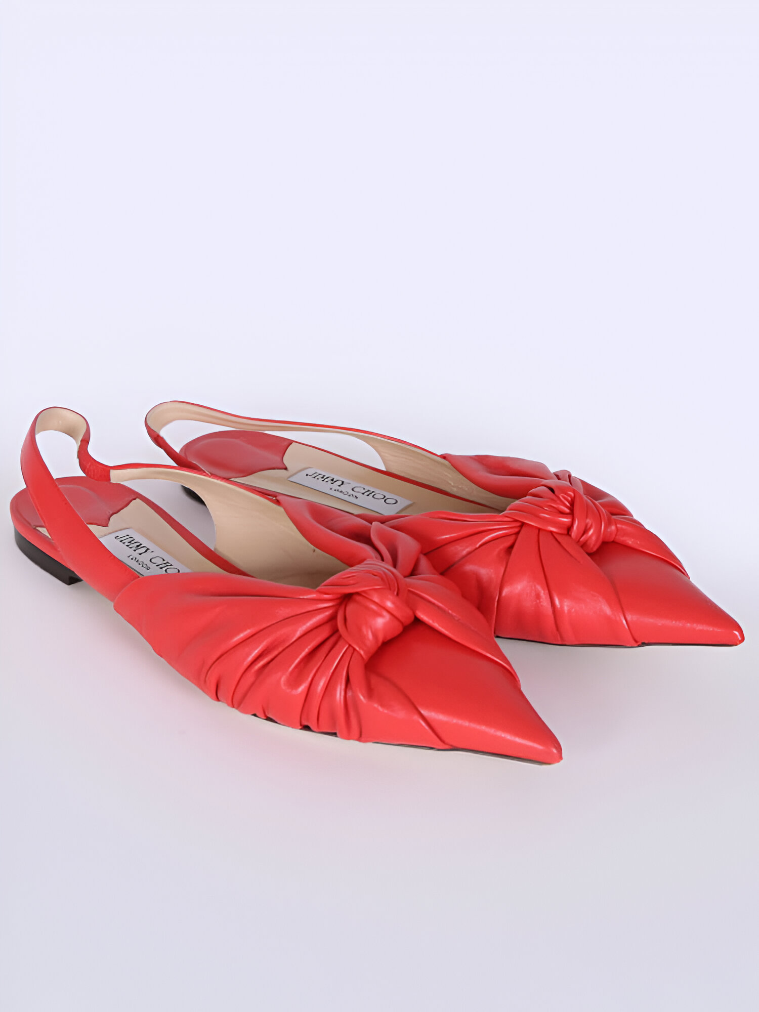 Jimmy Choo Red Chilli Annabell Leather Pointed Toe Flat Shoes - Image 3