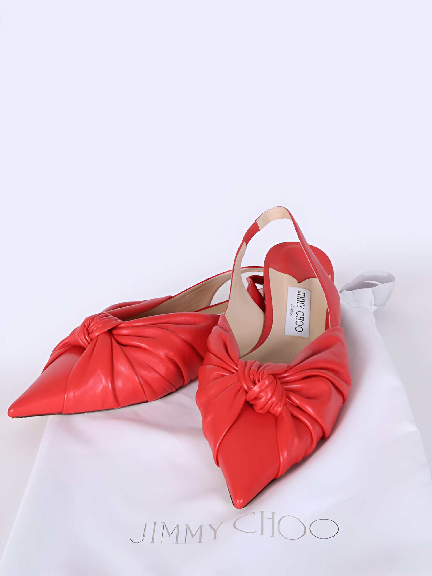 Jimmy Choo Red Chilli Annabell Leather Pointed Toe Flat Shoes - Image 2