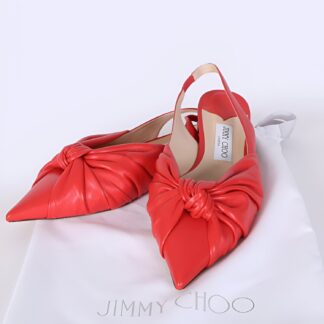Jimmy Choo Red Chilli Annabell Leather Pointed Toe Flat Shoes