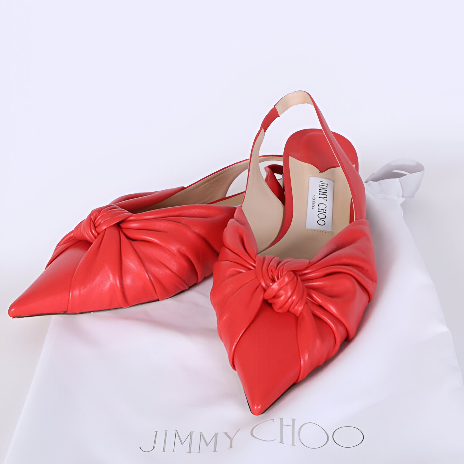 Jimmy Choo Red Chilli Annabell Leather Pointed Toe Flat Shoes