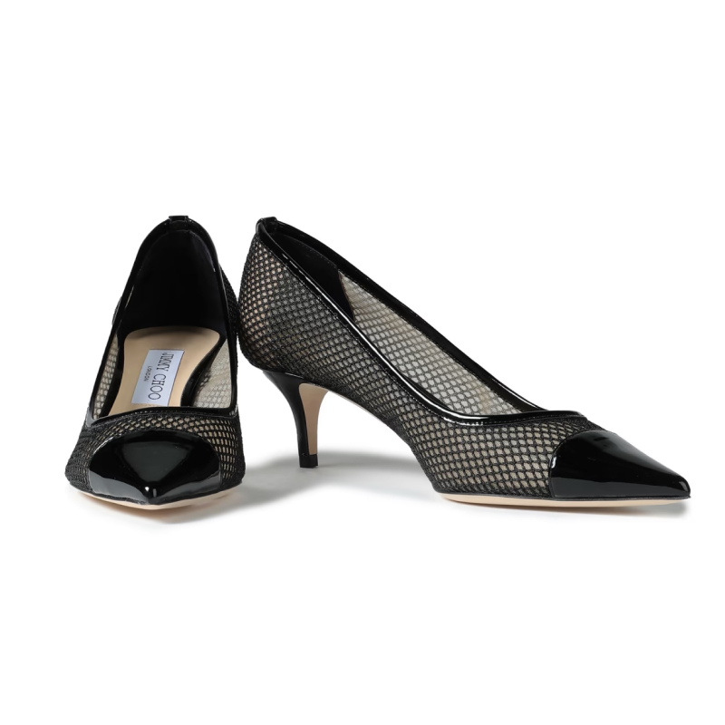 Jimmy Choo Amika 50 Black Mesh Pointed Toe Pumps