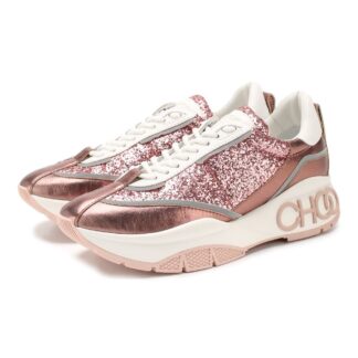 Jimmy Choo Pink Candyfloss Raine Leather Glitter Sneakers