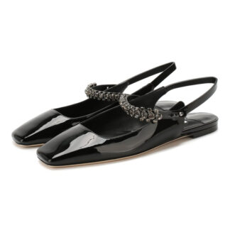 Jimmy Choo Mahdis Black/Smoke Patent Flat Shoes with Crystal Strap