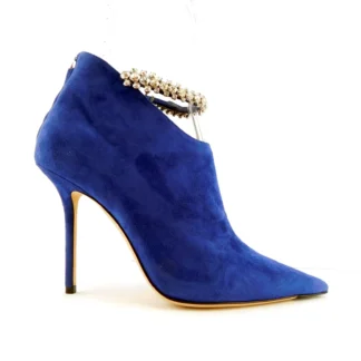 Jimmy Choo Pop Blue Blaize 100 Suede Boots with Crystal Strap