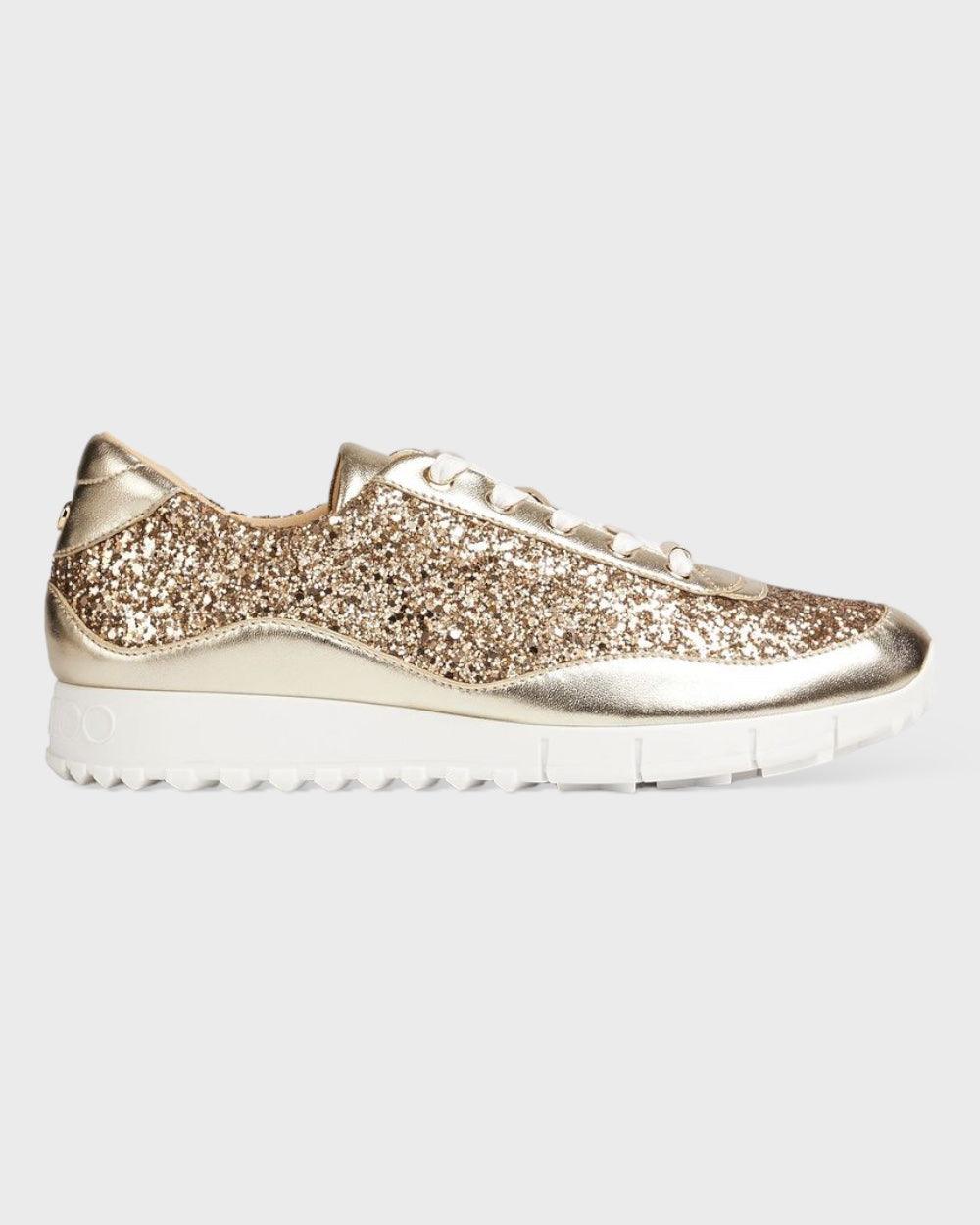 Jimmy Choo Antique Gold Monza Leather Glitter Sneakers - Image 3