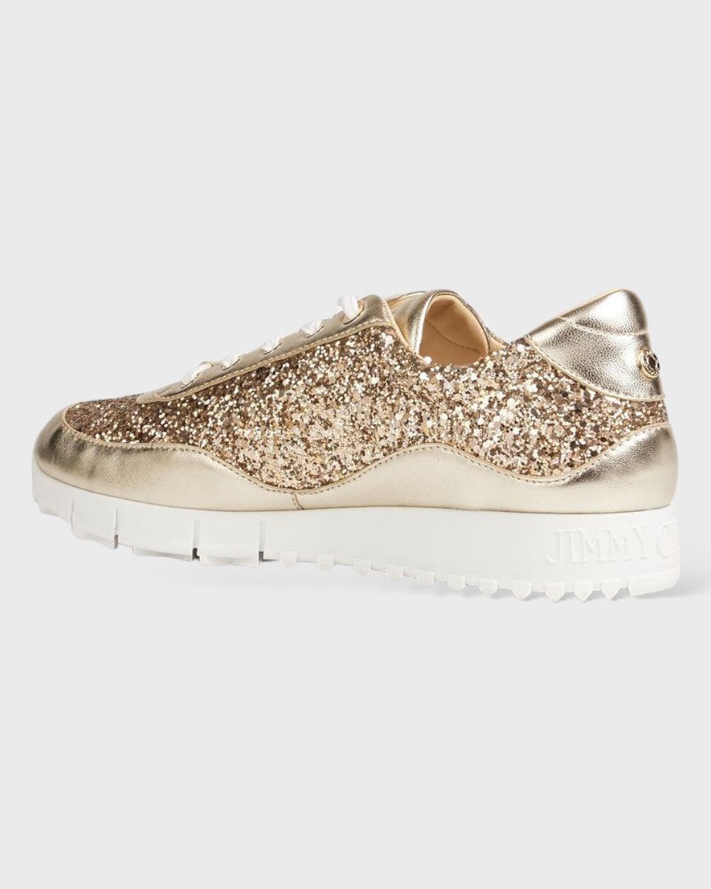 Jimmy Choo Antique Gold Monza Leather Glitter Sneakers - Image 5