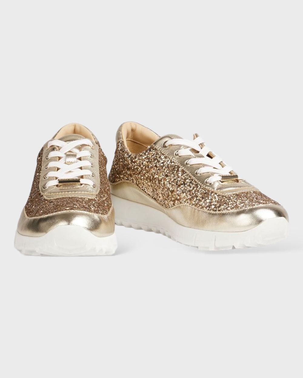Jimmy Choo Antique Gold Monza Leather Glitter Sneakers - Image 2