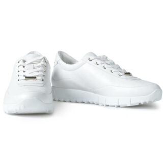 Jimmy Choo Monza Olel White Leather Sneakers with Embossed Logo
