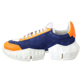 Jimmy Choo Electric Blue & Neon Orange Mesh and Leather Diamond/F Sneakers