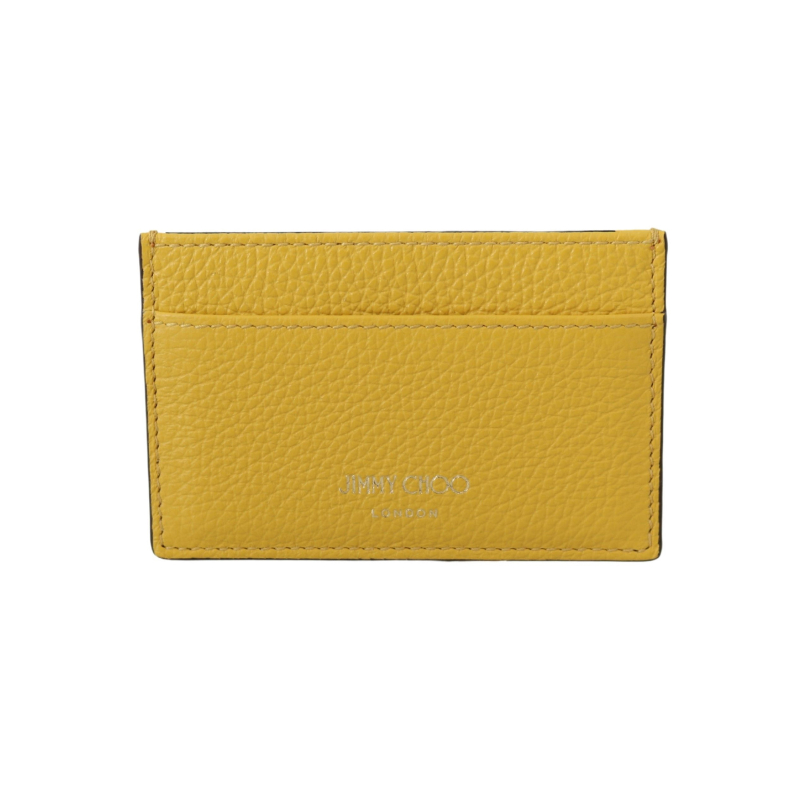 Jimmy Choo Aarna Yellow Soleil Leather Card Holder with Logo Detail