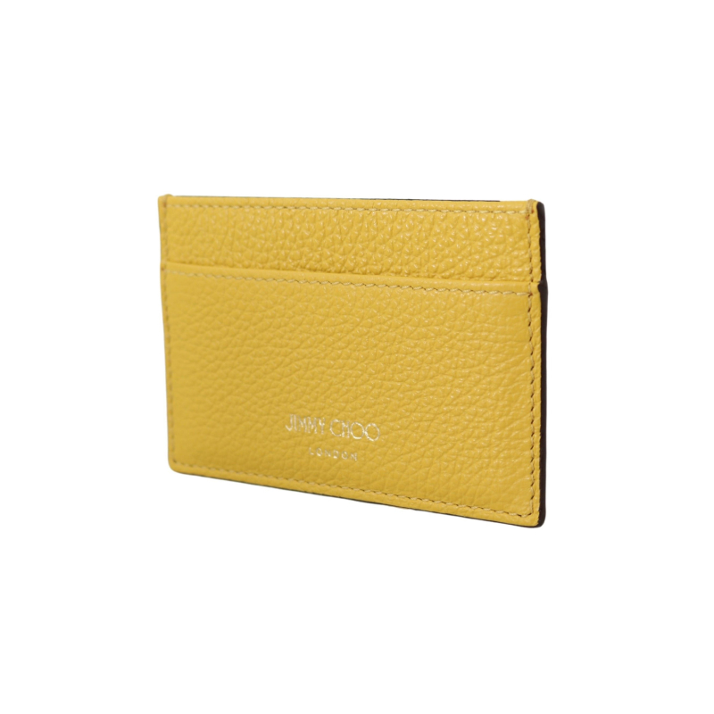 Jimmy Choo Aarna Yellow Soleil Leather Card Holder with Logo Detail - Image 3