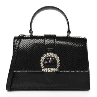 Jimmy Choo Cheri Top Handle Black Bag with Lizard-Printed Leather