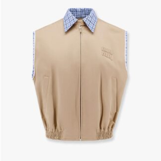 Miu Miu Men's Cotton Check Collar Vest Jacket