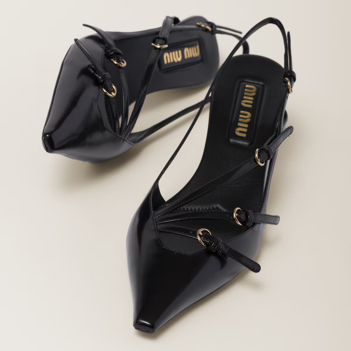 Miu Miu Calfskin Leather Pumps with Kitten Heel and Adjustable Slingback - Image 4