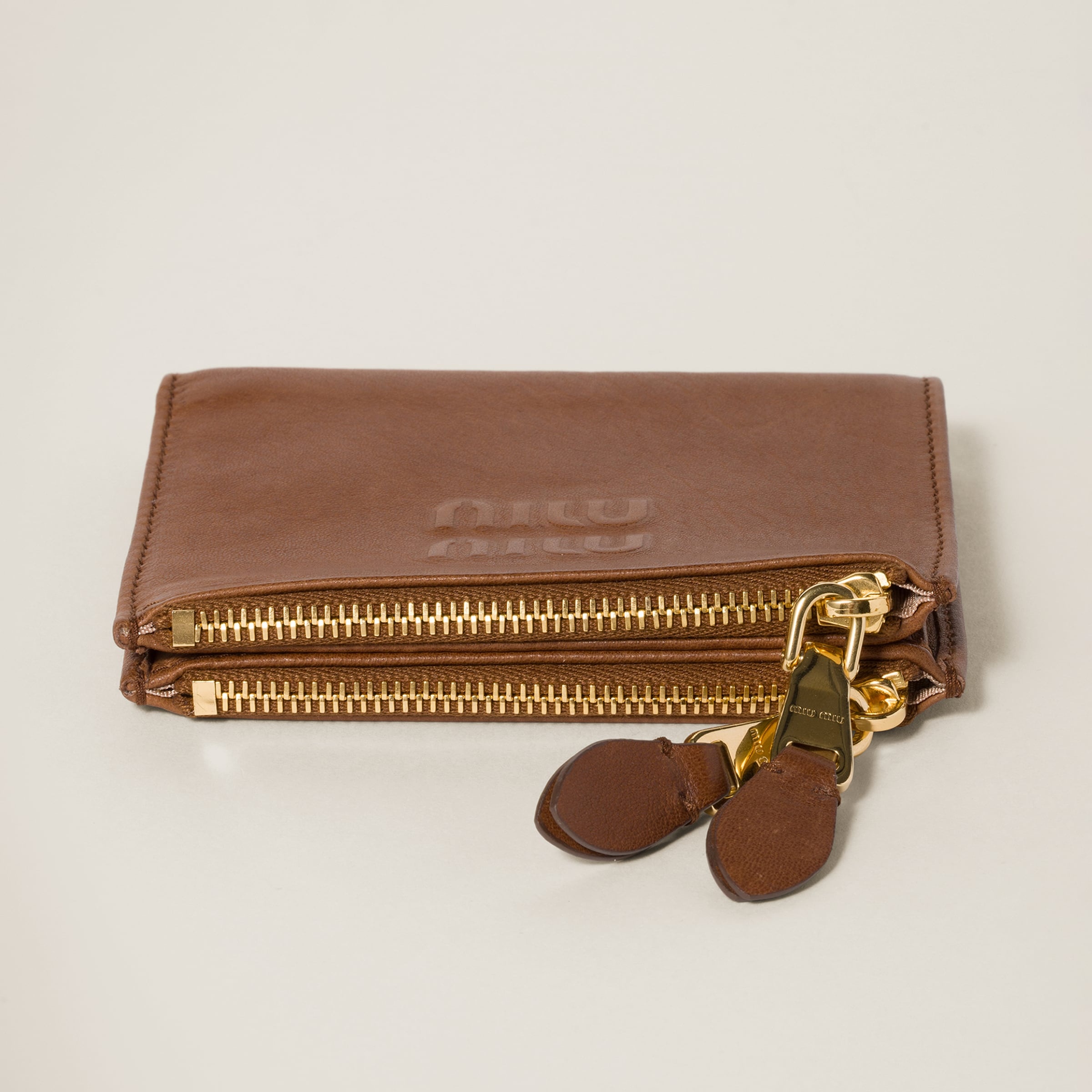 Miu Miu Suede Leather Wallet with Zippered Pockets & Monogram Embossing - Image 3
