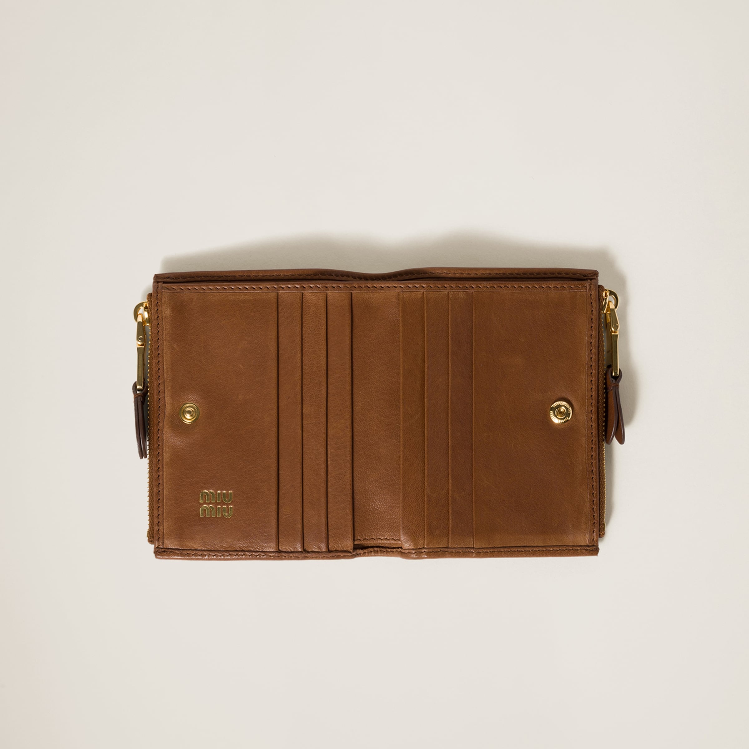 Miu Miu Suede Leather Wallet with Zippered Pockets & Monogram Embossing - Image 4