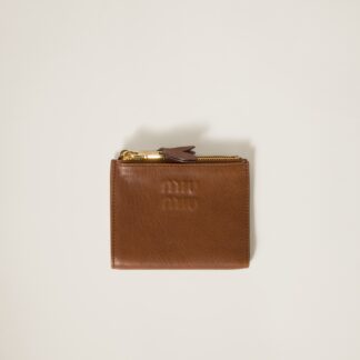 Miu Miu Suede Leather Wallet with Zippered Pockets & Monogram Embossing