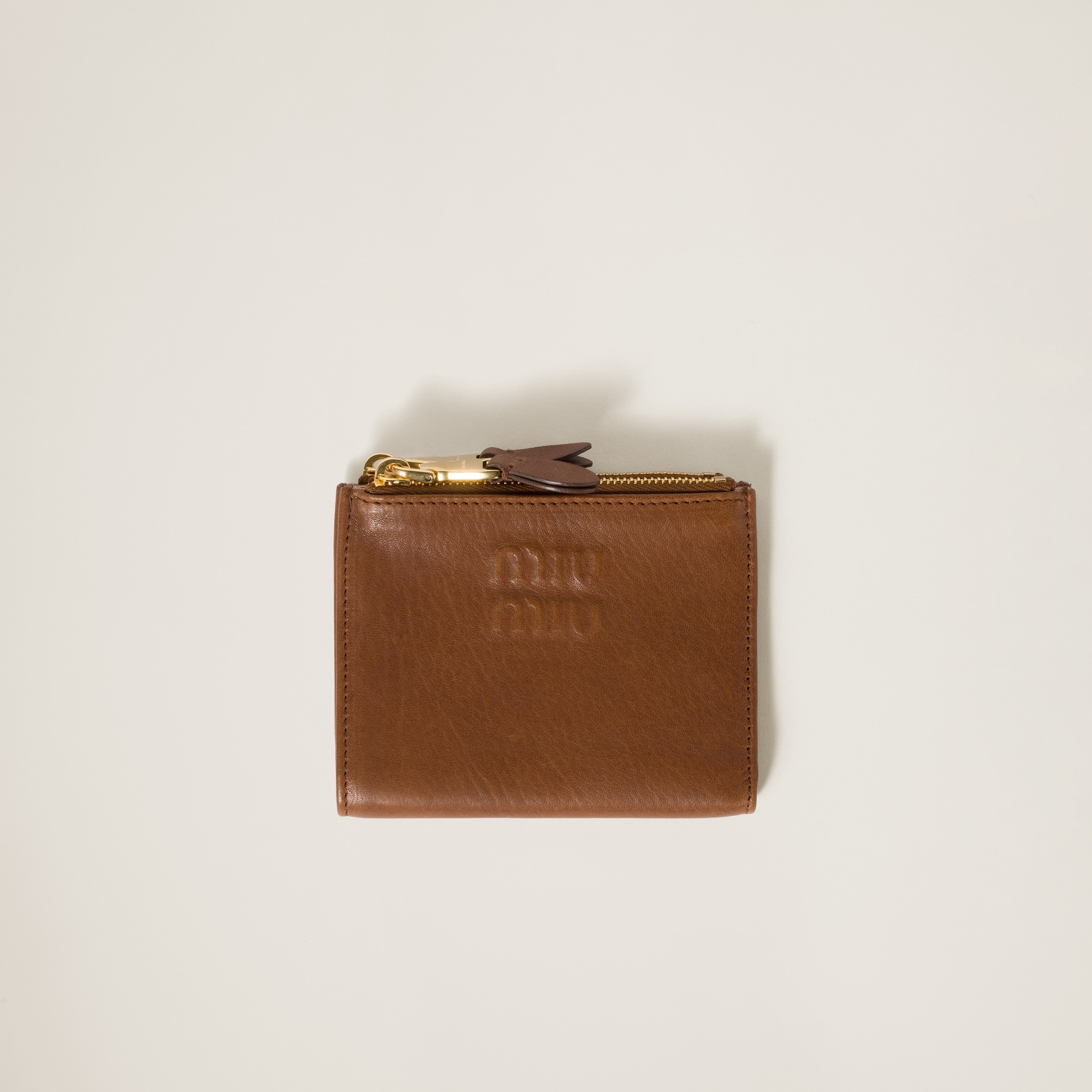 Miu Miu Suede Leather Wallet with Zippered Pockets & Monogram Embossing