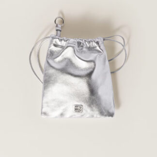 Miu Miu Leather Pouch with Drawstring Closure and Metal Logo
