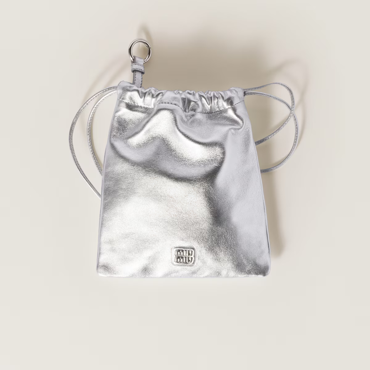 Miu Miu Leather Pouch with Drawstring Closure and Metal Logo