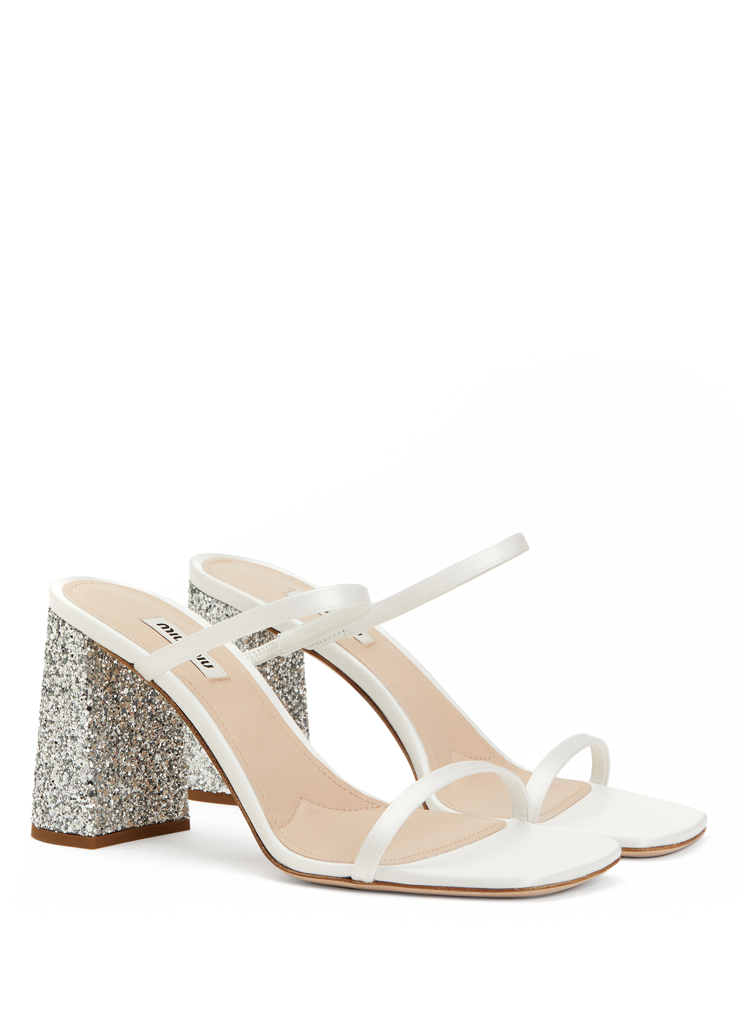 Miu Miu Mixed Silk Sandals with Crystals Heel - Image 2