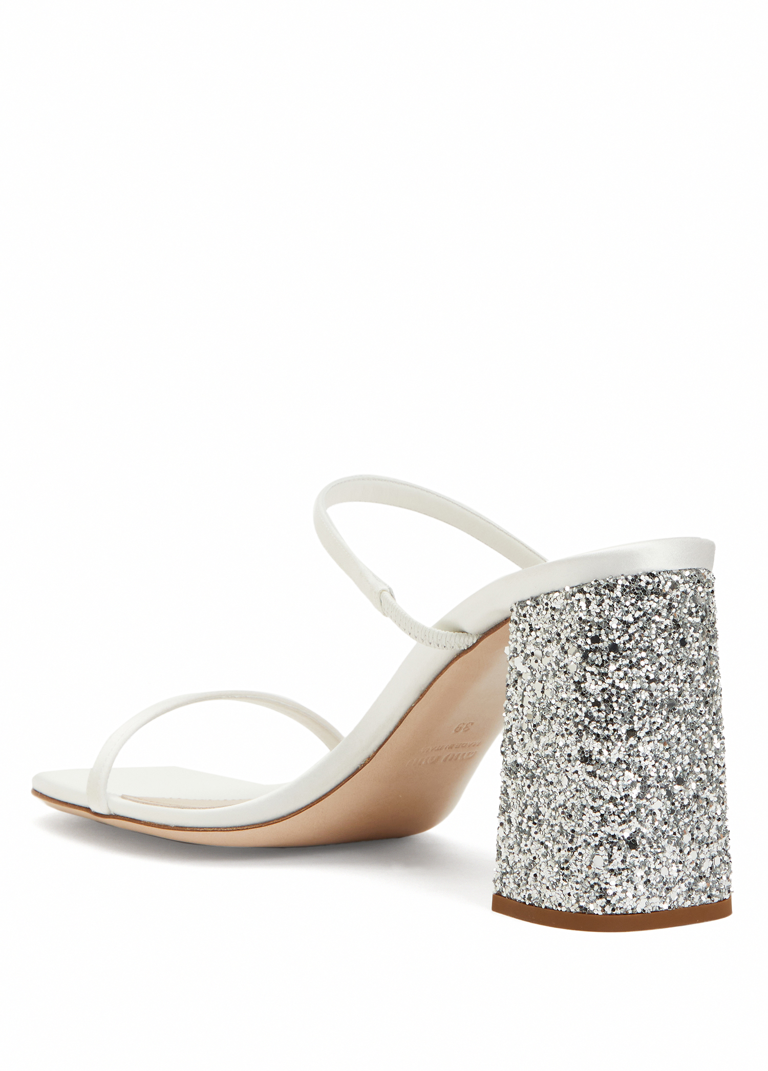 Miu Miu Mixed Silk Sandals with Crystals Heel - Image 3