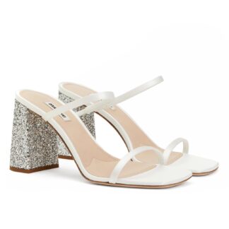 Miu Miu Mixed Silk Sandals with Crystals Heel