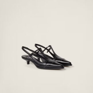 Miu Miu Patent Leather Pumps with Kitten Heel & Adjustable Slingback