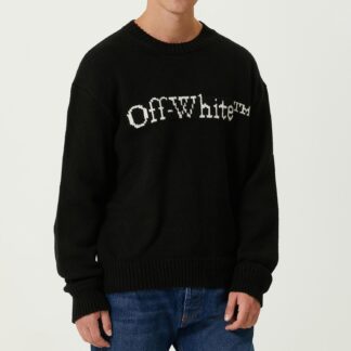 Off-White Cotton Crew Neck Sweater with Iconic Monogram