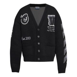Off-White Cotton Varsity Cardigan with Oversized Fit