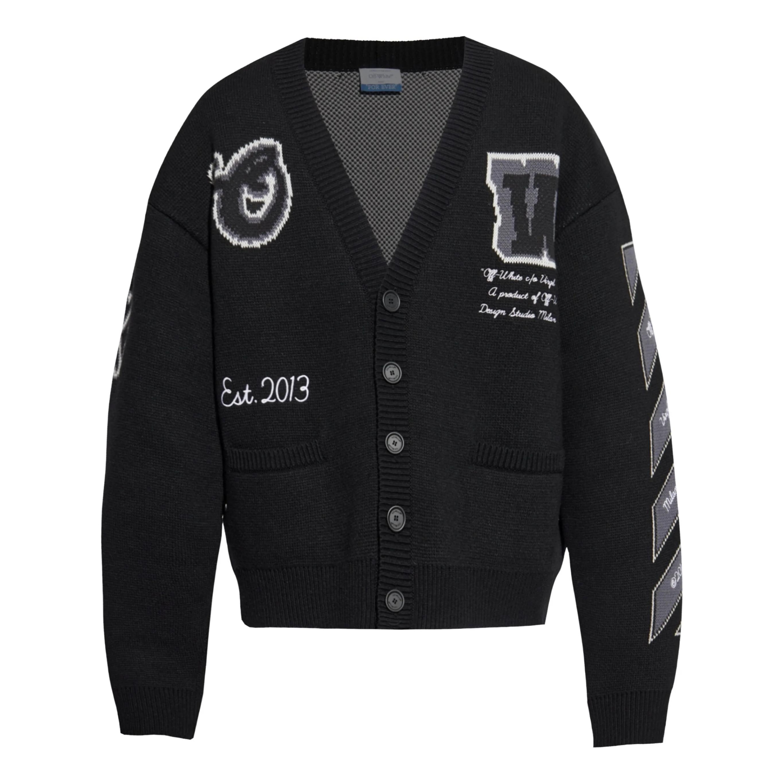 Off-White Cotton Varsity Cardigan with Oversized Fit