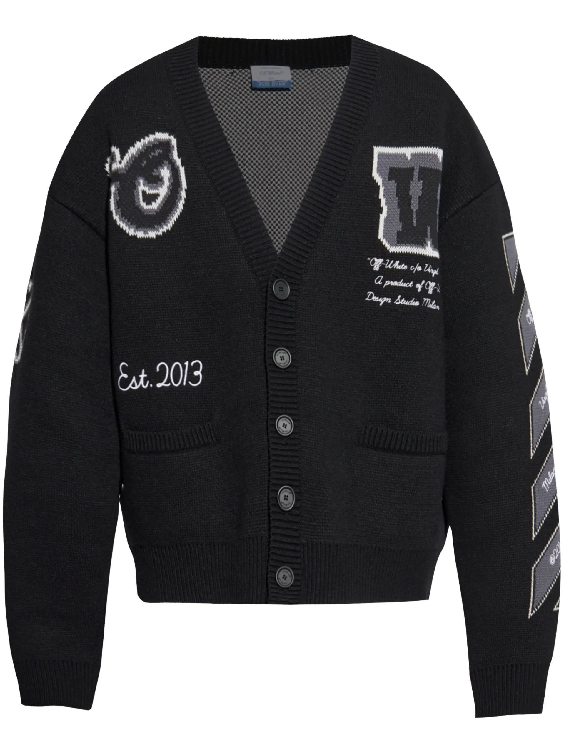 Off-White Cotton Varsity Cardigan with Oversized Fit - Image 6